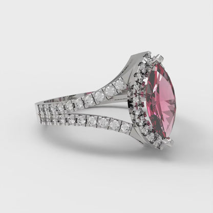 1.2 cttw Simulated Pink Tourmaline Hidden Halo Engagement Ring - Solid Gold (Marquise Cut,9x4.5mm)