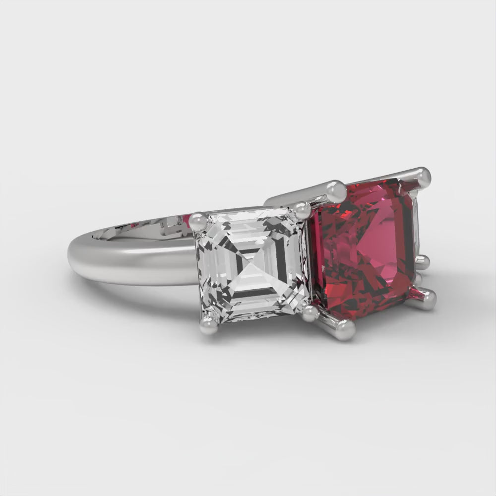 4 cttw Natural Garnet Three-Stone Engagement Ring - Solid Gold (Square Emerald Cut,7.0X7.0mm)