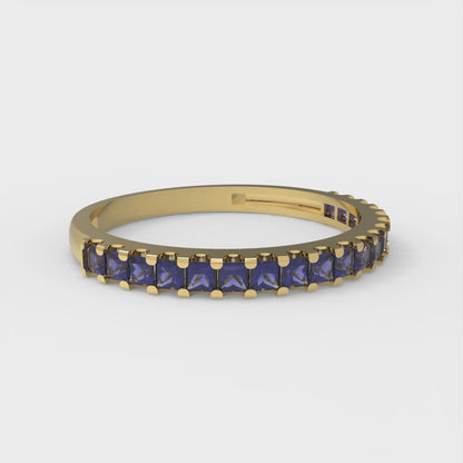 0.285 cttw Simulated Blue Sapphire Princess Cut Yellow Gold Eternity Wedding Band