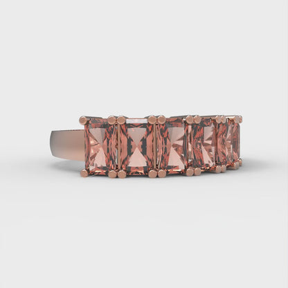 2.61 cttw Simulated Red Diamond Emerald Cut Rose Gold Eternity Wedding Band