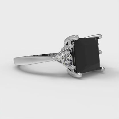 2.32 cttw Natural Onyx Three-Stone Engagement Ring - Solid White Gold (VVS1, Princess Cut,7.0mm)