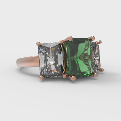 4 cttw Simulated Emerald Three-Stone Engagement Ring - Solid Gold (Emerald Cut,8x6mm)