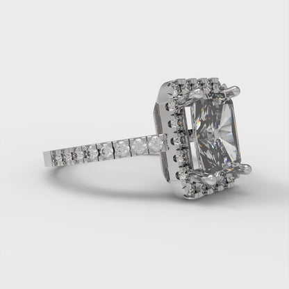 1.86 cttw White Sapphire Hidden Halo Engagement Ring - Solid Gold (Emerald Cut,7.5x5.5mm)