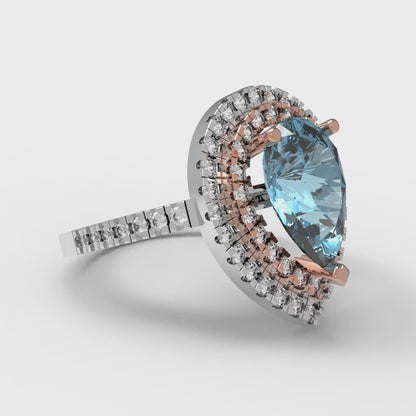 2.48 cttw Zirconia Simulated Blue Diamond Hidden Halo Engagement Ring - Solid White/Rose Gold (VVS1, Pear Cut,10X7mm )