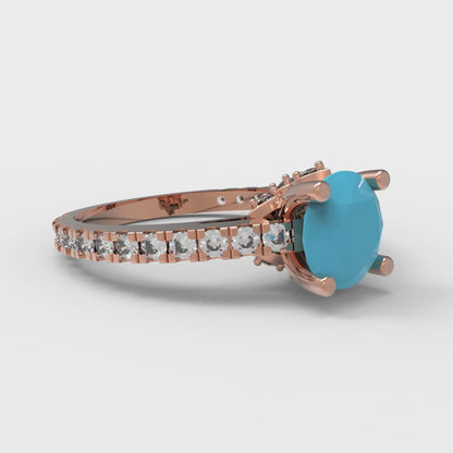 1.465 cttw Simulated Turquoise Solitaire with Zirconia Simulated Diamond Accents Engagement Ring - Solid Gold (Round Cut,6.5mm)