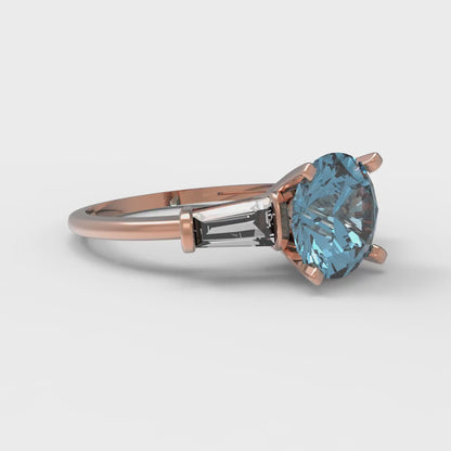 2 cttw Natural Swiss Blue Topaz Three-Stone Engagement Ring - Solid Gold (Round Cut,7.5mm)
