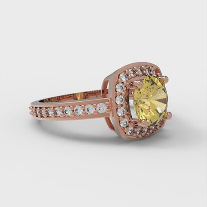 1.335 cttw Natural Citrine Solitaire with Zirconia Simulated Diamond Accents Engagement Ring - Solid Rose Gold (VVS1, Round Cut,6.5mm)