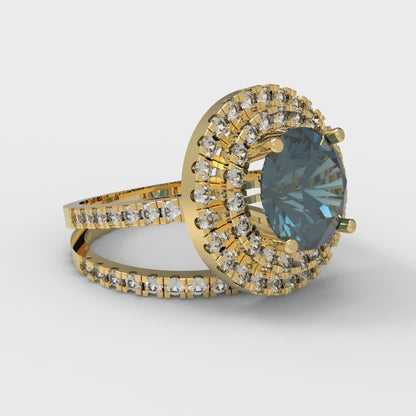 2.73 cttw Round Cut Natural London Blue Topaz Bridal Set - Solid Yellow Gold Engagement Ring & Wedding Band
