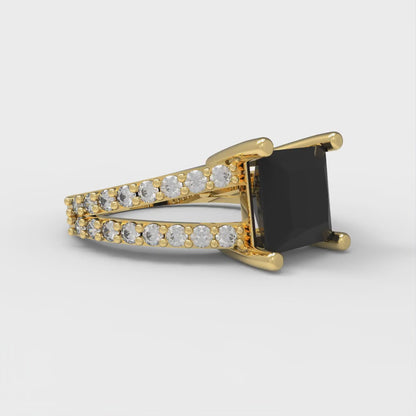 2.48 cttw Natural Onyx Solitaire with Zirconia Simulated Diamond Accents Engagement Ring - Solid Gold (Princess Cut,7.0mm)