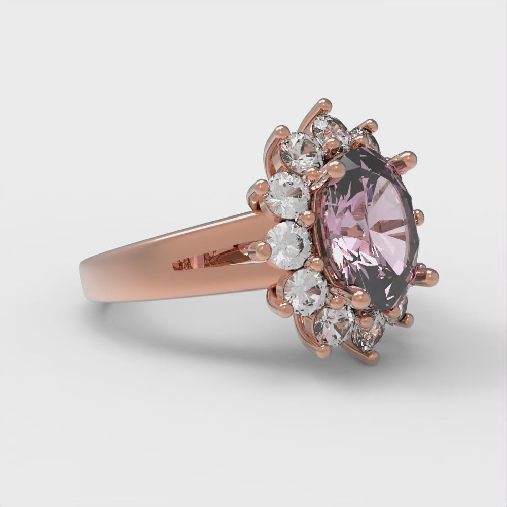 2.72 cttw Zirconia Simulated Pink Diamond Hidden Halo Engagement Ring - Solid Gold (VVS1, Oval Cut,9x7mm)