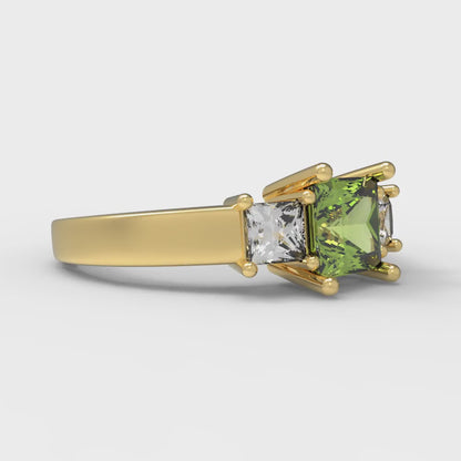 1.11 cttw Natural Peridot Three-Stone Engagement Ring - Solid Gold (Princess Cut,5.0mm)