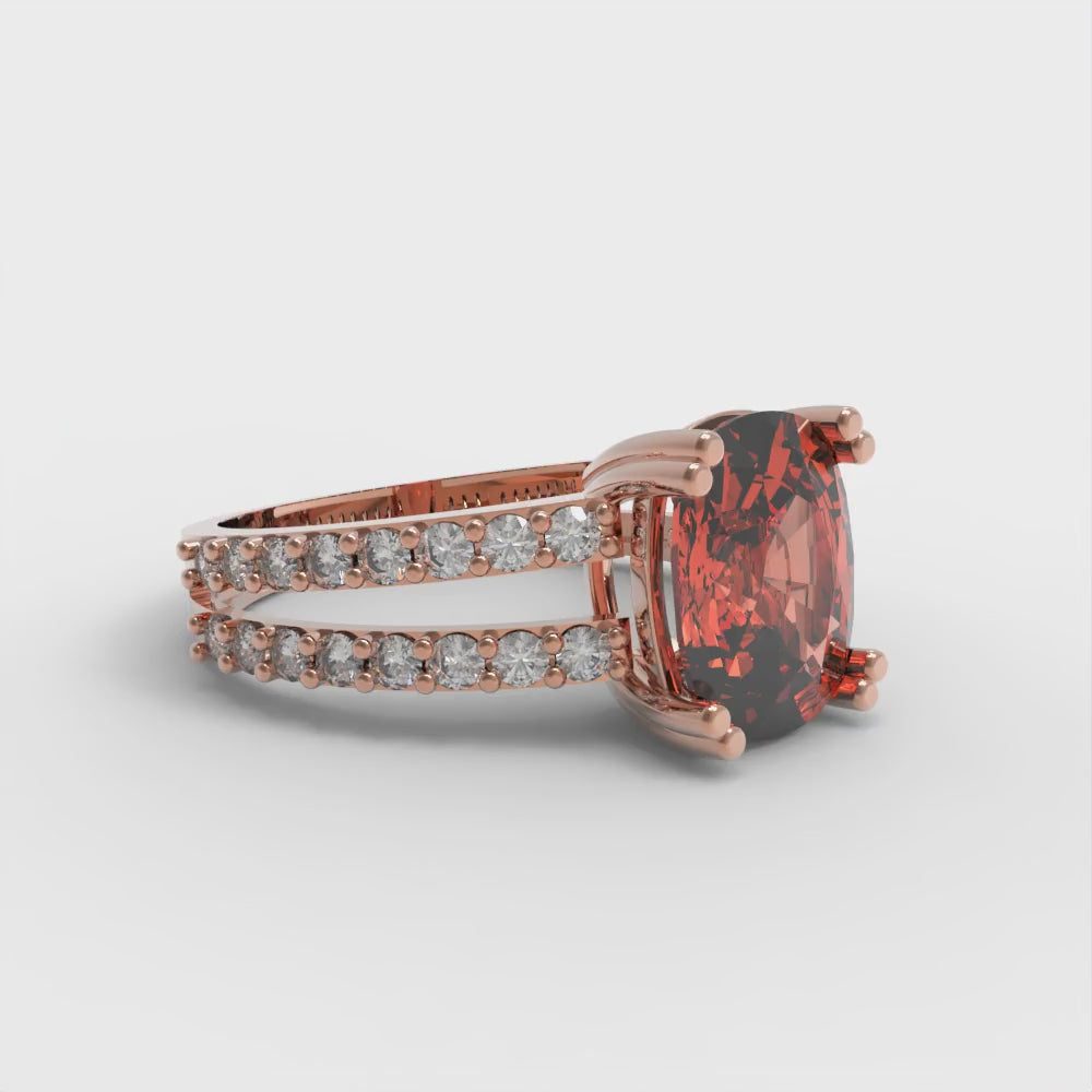 3.48 cttw Zirconia Simulated Red Diamond Solitaire with Zirconia Simulated Diamond Accents Engagement Ring - Solid Gold (VVS1, Long Cushion Cut,9x7mm)