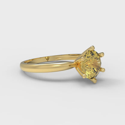 1 cttw Natural Citrine Solitaire  Engagement Ring - Solid Gold (Round Cut,6.5mm)