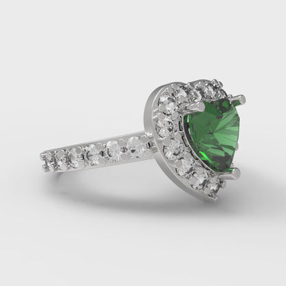 2.03 cttw Simulated Emerald Hidden Halo Engagement Ring - Solid White Gold (VVS1, Heart Cut,7.0mm)