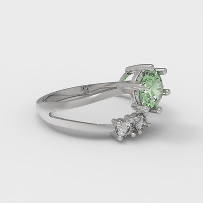 0.87 cttw Zirconia Simulated Green Diamond Three-Stone Engagement Ring - Solid White Gold (VVS1, Round Cut,6.0mm)