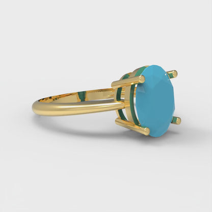 2 cttw Simulated Turquoise Solitaire  Engagement Ring - Solid Yellow Gold (VVS1, Oval Cut,9x7mm)