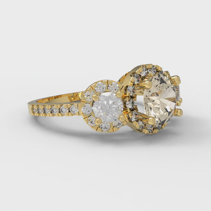 1.46 cttw Natural Morganite Three-Stone Engagement Ring - Solid Gold (Round Cut,6.0mm)