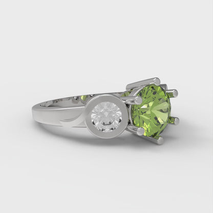 1.72 cttw Natural Peridot Three-Stone Engagement Ring - Solid Gold (Round Cut,6.5mm)