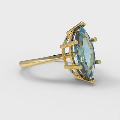 2.5 cttw Natural Aquamarine Solitaire  Engagement Ring - Solid Gold (Marquise Cut ,13x6.5mm)