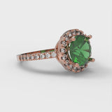 1.86 ct Brilliant Round Cut Simulated Emerald Stone Rose Gold Halo Solitaire with Accents Ring