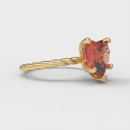2 cttw Zirconia Simulated Red Diamond Solitaire  Engagement Ring - Solid Yellow Gold (VVS1, Heart Cut,8.0mm)
