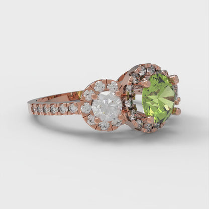 1.46 cttw Natural Peridot Three-Stone Engagement Ring - Solid Gold (Round Cut,6.0mm)