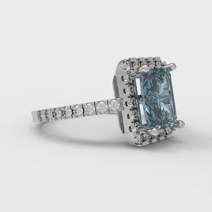 1.86 cttw Natural Aquamarine Hidden Halo Engagement Ring - Solid Gold (Emerald Cut,7.5x5.5mm)
