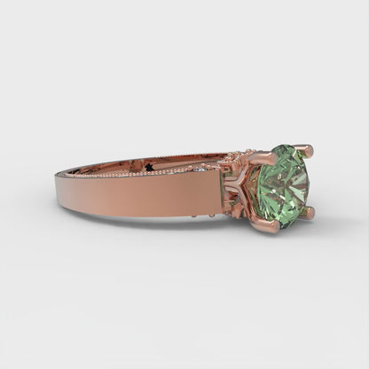 1.06 cttw Zirconia Simulated Green Diamond Solitaire with Zirconia Simulated Diamond Accents Engagement Ring - Solid Gold (VVS1, Round Cut,6.5mm)