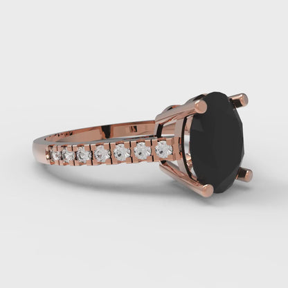 2.21 cttw Natural Onyx Solitaire with Zirconia Simulated Diamond Accents Engagement Ring - Solid Gold (Oval Cut,9X7mm)