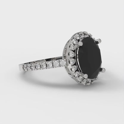 2.27 cttw Natural Onyx Hidden Halo Engagement Ring - Solid Gold (Oval Cut,9X7mm)