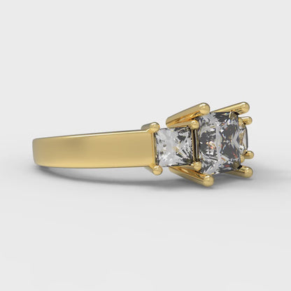 1.11 cttw White Sapphire Three-Stone Engagement Ring - Solid Yellow Gold (VVS1, Princess Cut,5.0mm)