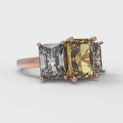4 cttw Natural Citrine Three-Stone Engagement Ring - Solid Gold (Emerald Cut,8x6mm)