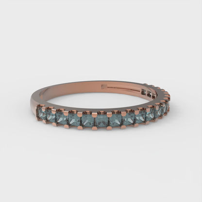 0.285 cttw Natural London Blue Topaz Princess Cut Rose Gold Eternity Wedding Band