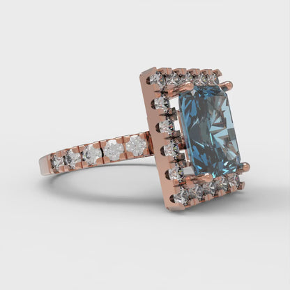 3.84 cttw Natural Aquamarine Solitaire with Zirconia Simulated Diamond Accents Engagement Ring - Solid Rose Gold (VVS1, Emerald Cut,9x7mm)