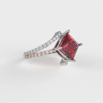 2.3075 cttw Natural Garnet Solitaire with Zirconia Simulated Diamond Accents Engagement Ring - Solid White/Rose Gold (VVS1, Princess Cut,7.0mm)