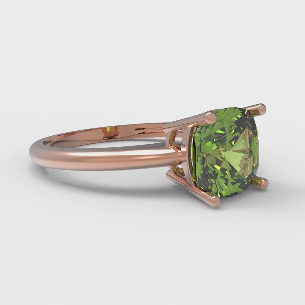 2 cttw Natural Peridot Solitaire  Engagement Ring - Solid Gold (Cushion Cut,7mm)