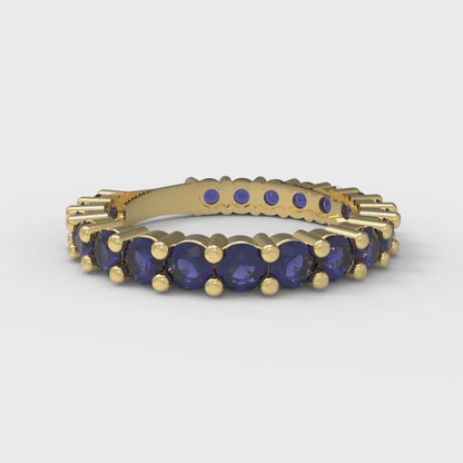 1.26 cttw Simulated Blue Sapphire Round Cut Yellow Gold Eternity Wedding Band