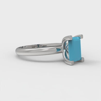 1 cttw Simulated Turquoise Solitaire  Engagement Ring - Solid Gold (Emerald Cut,7X5mm)