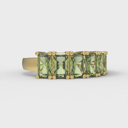 2.61 cttw Natural Peridot Emerald Cut Yellow Gold Eternity Wedding Band