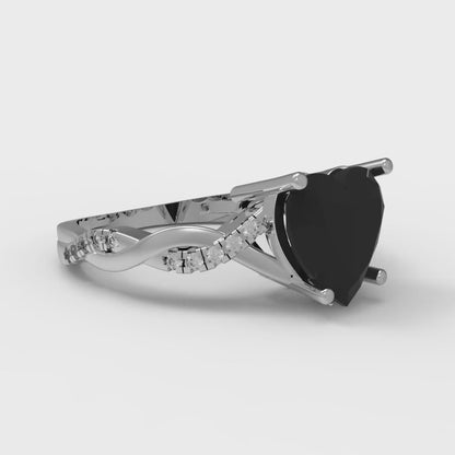 2.1 cttw Natural Onyx Solitaire with Zirconia Simulated Diamond Accents Engagement Ring - Solid Gold (Heart Cut,8mm)