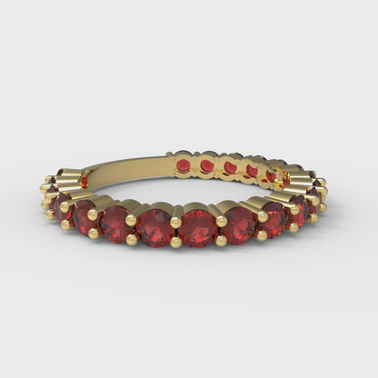 1.2 cttw Natural Garnet Round Cut Yellow Gold Eternity Wedding Band