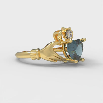 1.06 cttw Natural London Blue Topaz Celtic Claddagh Engagement Ring - Solid Gold (Heart Cut,6.5mm)