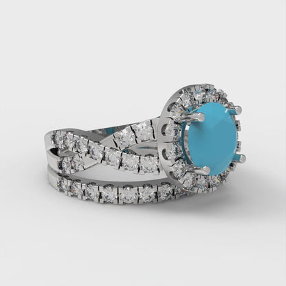 1.795 cttw Round Cut Simulated Turquoise Bridal Set - Solid White Gold Engagement Ring & Wedding Band