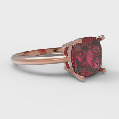 2.5 cttw Natural Garnet Solitaire  Engagement Ring - Solid Gold (Cushion Cut,8mm)