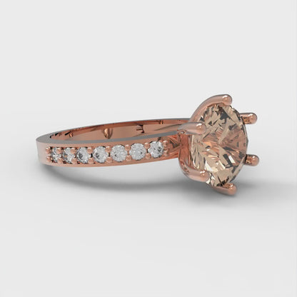 1.71 cttw Yellow Moissanite Solitaire with Zirconia Simulated Diamond Accents Engagement Ring - Solid Rose Gold (VVS1, Round Cut,7.5mm)