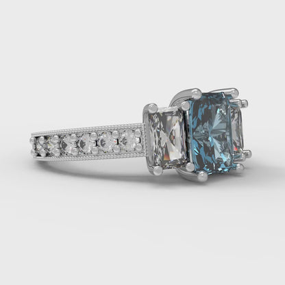 1.88 cttw Natural Aquamarine Three-Stone Engagement Ring - Solid Gold (Emerald Cut,7x5mm)