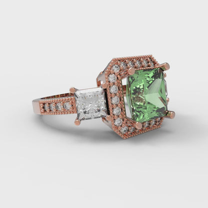 3.005 cttw Zirconia Simulated Green Diamond Three-Stone Engagement Ring - Solid Gold (VVS1, Princess Cut,7.0mm)