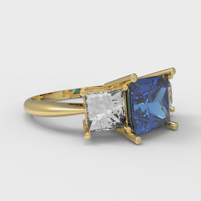 2.5 cttw Simulated Tanzanite Three-Stone Engagement Ring - Solid Gold (Princess Cut,6.5 mm)