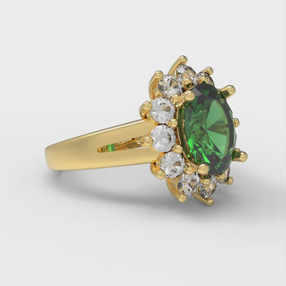 2.72 cttw Simulated Emerald Hidden Halo Engagement Ring - Solid Gold (Oval Cut,9x7mm)