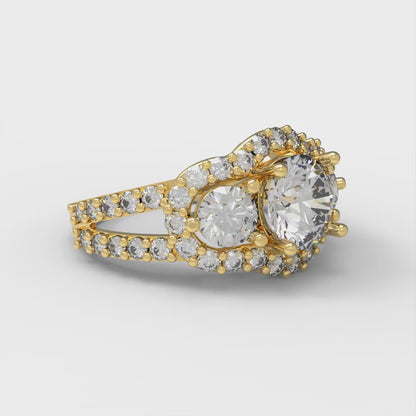 2.16 cttw White Sapphire Three-Stone Engagement Ring - Solid Gold (Round Cut,6.5mm)